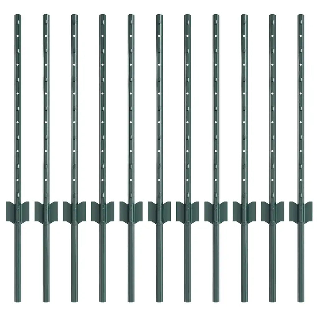 Palo della recinzione 11 pz Verde 100 cm Acciaio CFW7837823