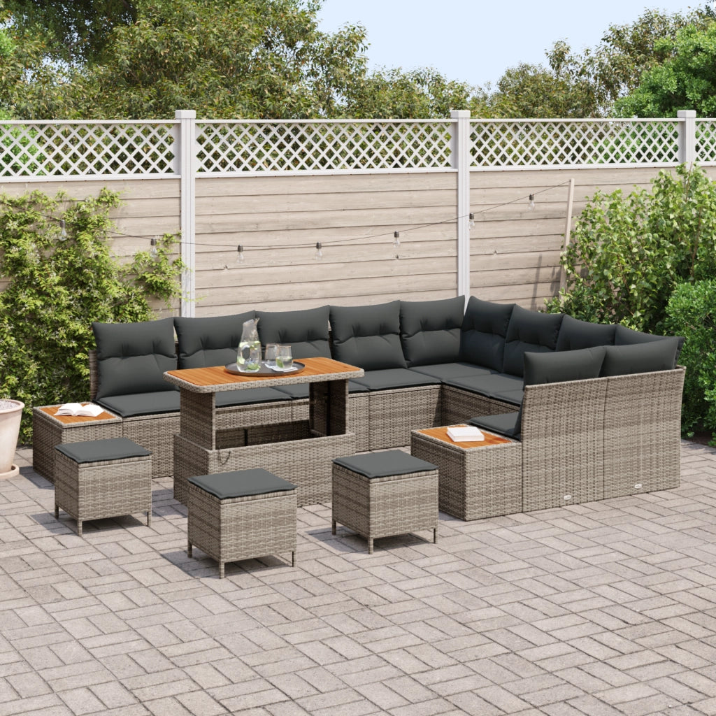 Set Divano da Giardino con Cuscini Grigio Polyrattan Acacia