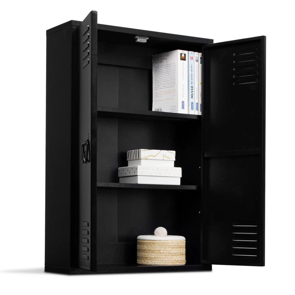 IDMarket - Armadio a muro a 2 ante in metallo nero, design industriale ESTER