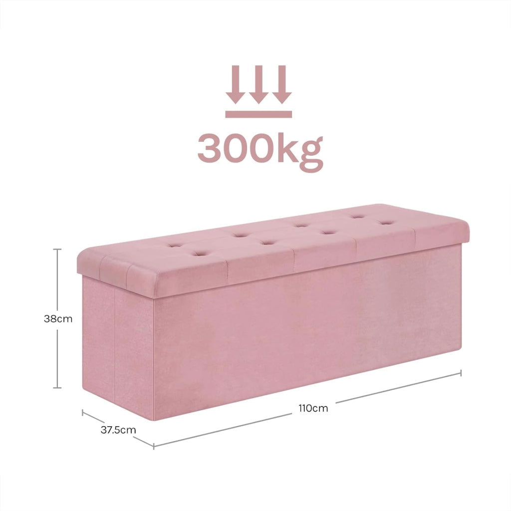 Panche Contenitore per Ingresso Cassapanca Pieghevole Ottomane in Velluto, Max Portata Statica di 300 kg, 118 L, 110x37,5x38 cm, Rosa chiaro