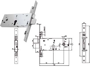 SERRATURA TRIPLICE INFILARE P/FASCE CATENACCIO E SCROCCO MM.78H 94000  mm.90 (Y9400090080)    YALE