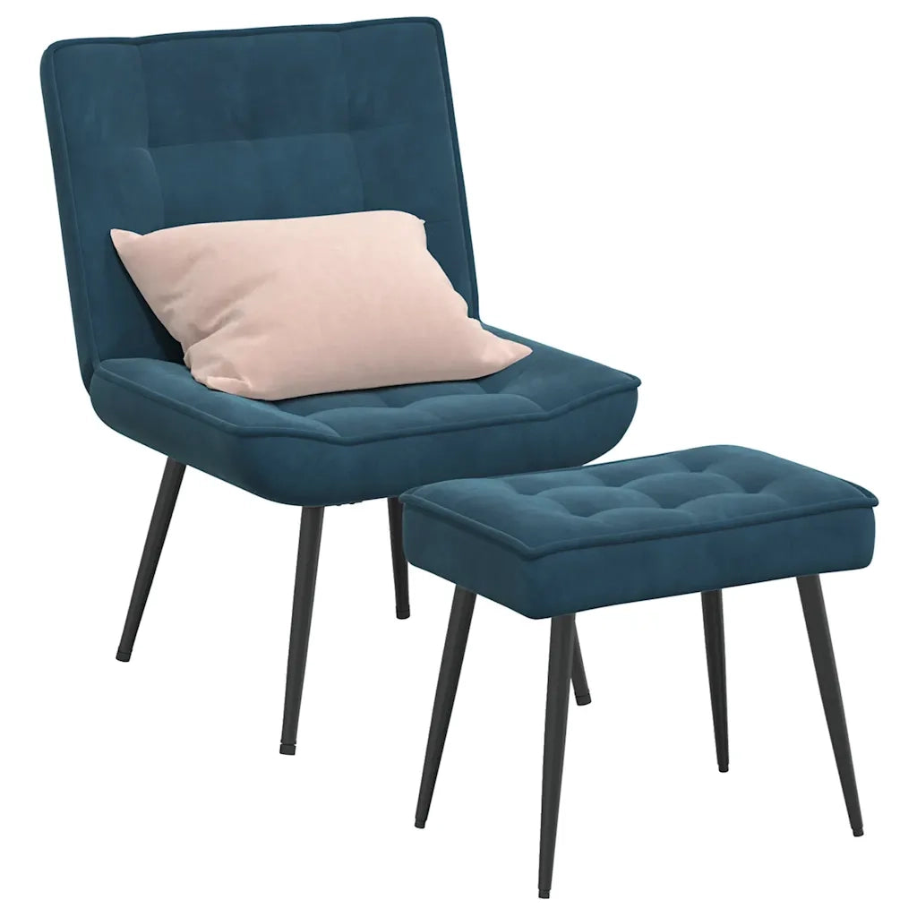Divano Sedia-Poltrona Relax con Poggiapiedi Blu in Velluto 232368