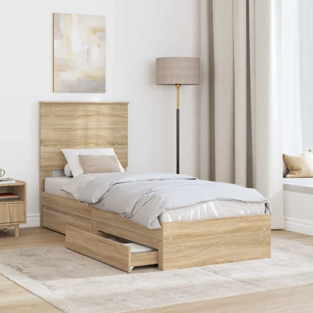 Letto con Contenitore con testiera Rovere Sonoma 75 x 190 cm
