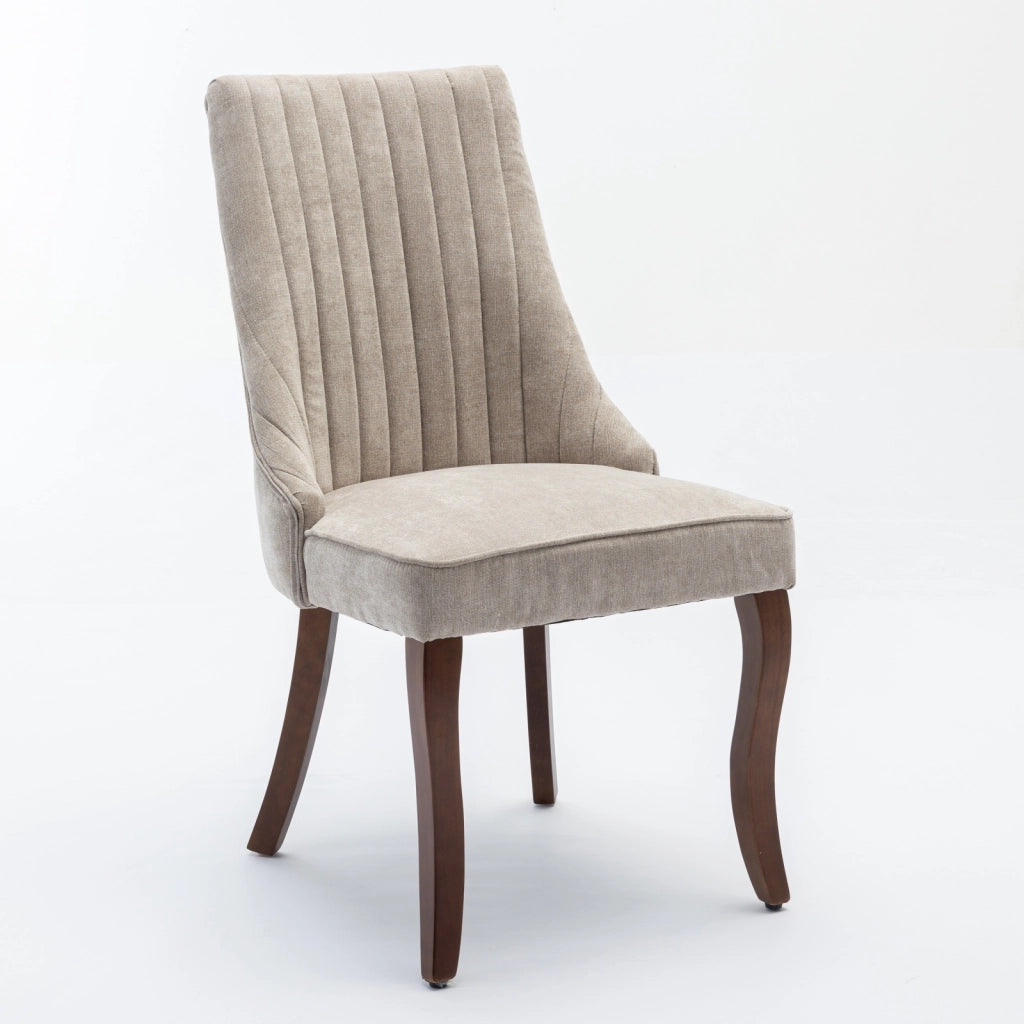 Sedie da Pranzo Imbottite in Tessuto ¨C MINIMAL ¨C Set 2 Pezzi, Gambe in Legno Massello, Beige