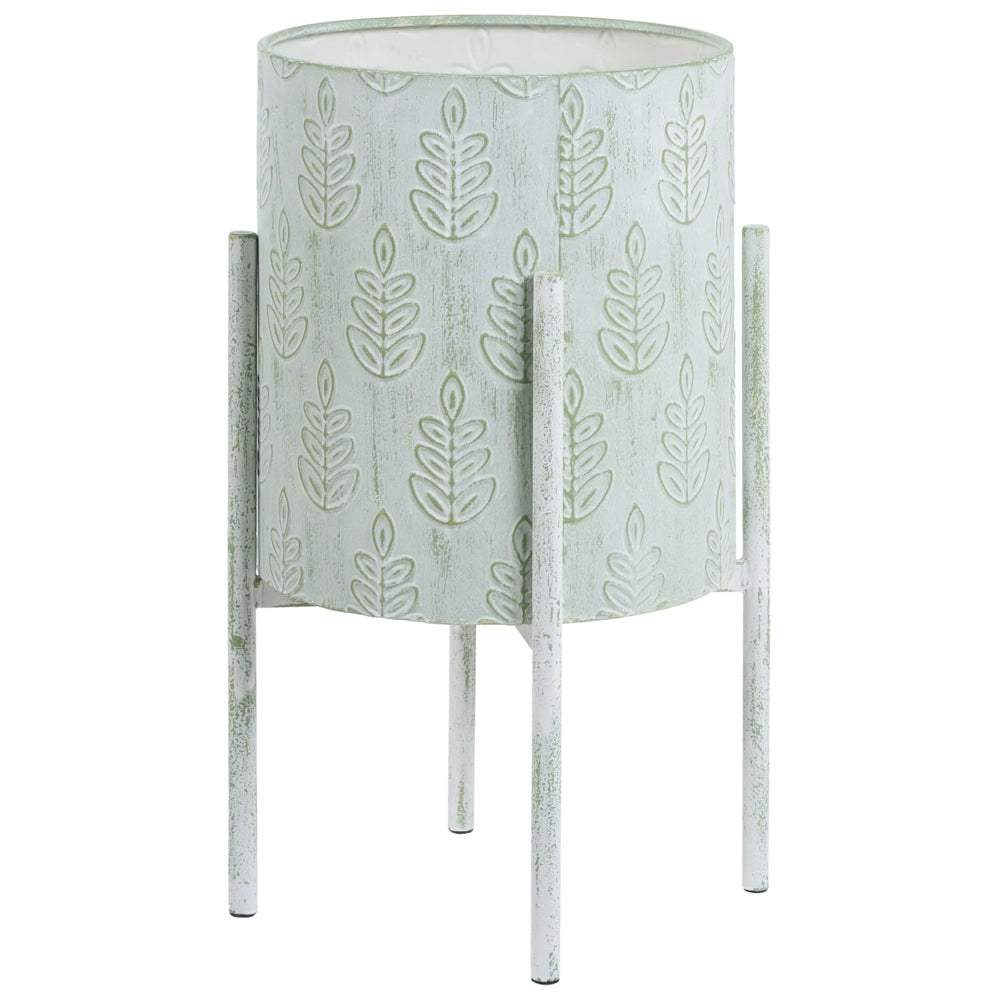 Portavaso Portapiante da Interno in Ferro Verde Menta 35 x 35 x 58 cm Stile Rustico Effetto Vissuto