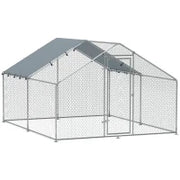 Recinto per Galline da 10.2m² per 10-15 Galline con Tetto Impermeabile, in Acciaio e Tessuto, 3x3.4x1.9 m, Argento