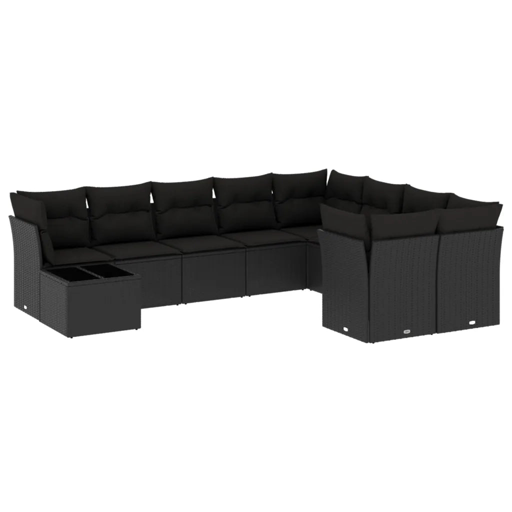 Set Divani da Giardino 10pz con Cuscini in Polyrattan Nero