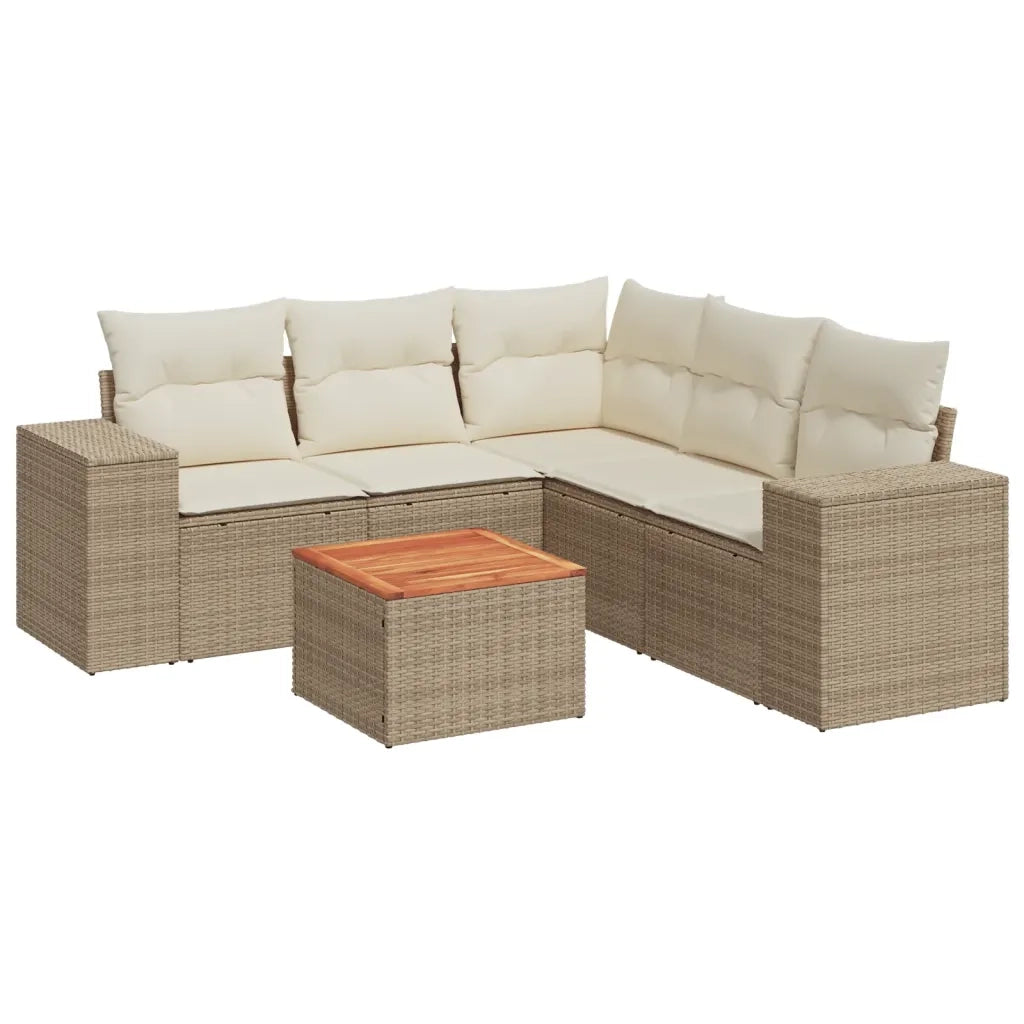 Set Divano da Giardino 6 pz con Cuscini Beige in Polyrattan