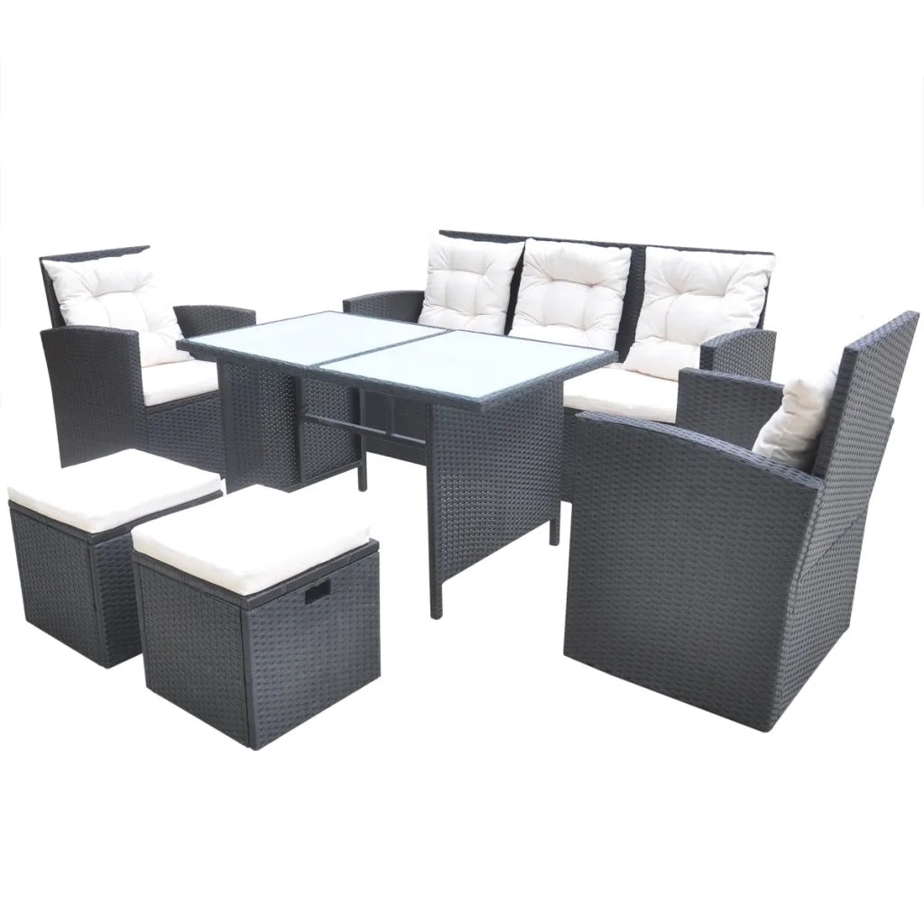 Set da Pranzo da Giardino 6 pz con Cuscini in Polyrattan Nero cod mxl 43493