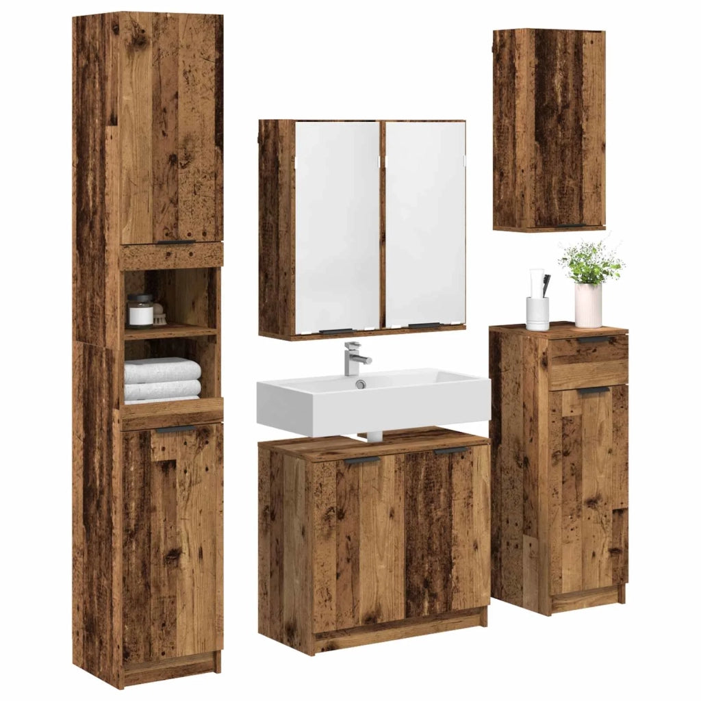 Set di mobili per il Bagno | Armadio da bagno con cassetto 5 pz Legno vecchio