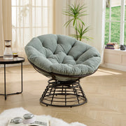 Poltrona Papasan girevole 360° con cuscino in velluto a coste; acciaio e rattan PE; verde chiaro