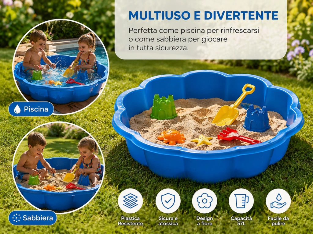 Piscina Sabbiera Flower in Plastica 57L Ø76x20,5cm Blu