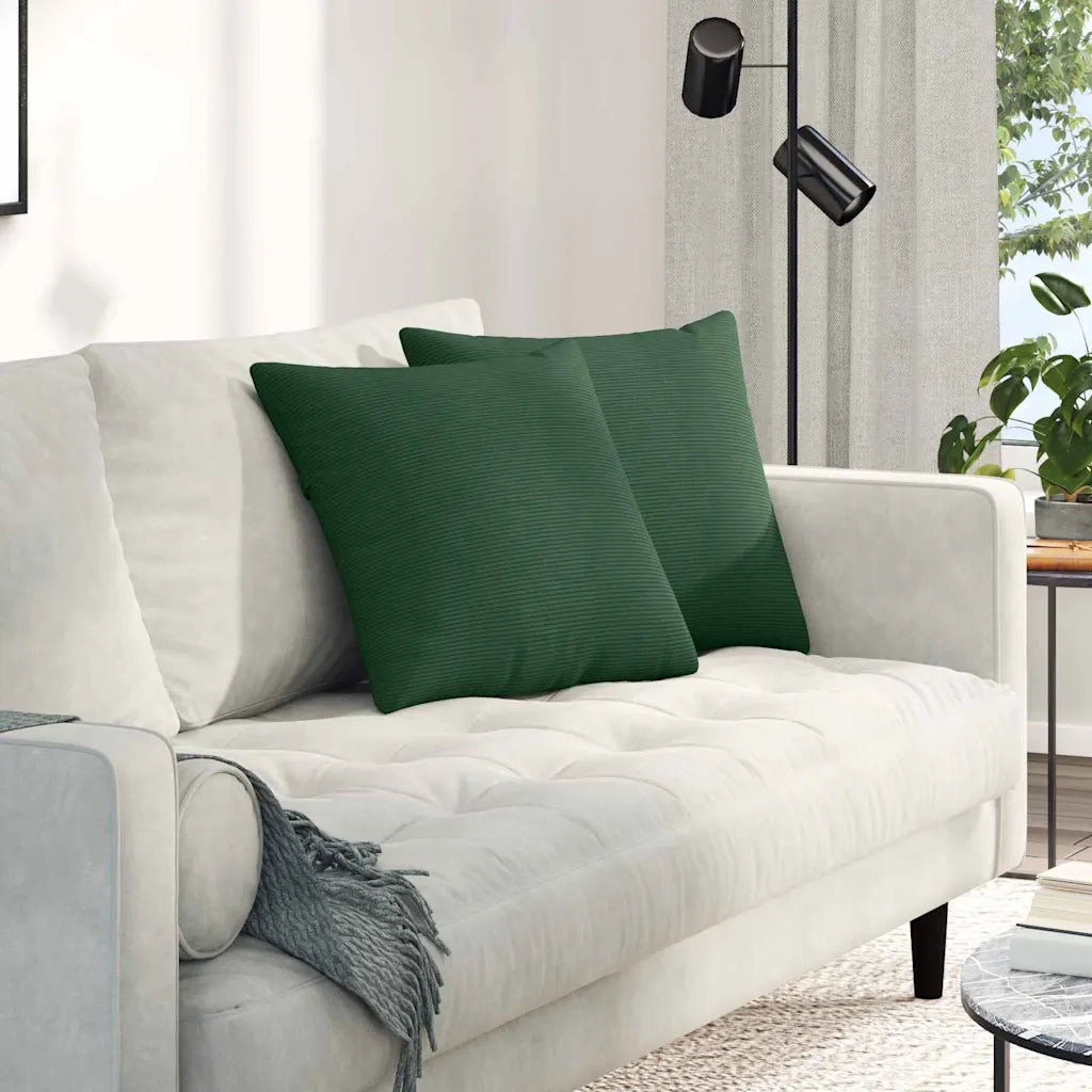 Cuscini da Divano 2 pz | Cuscini per sedie Verde Scuro 45 x 45 cm Tessuto in Cords