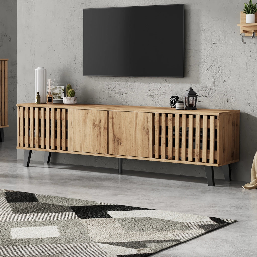 Mobile TV con 4 ante e 8 vani; per soggiorno; in truciolare; 180 x 40 x 55 cm; naturale