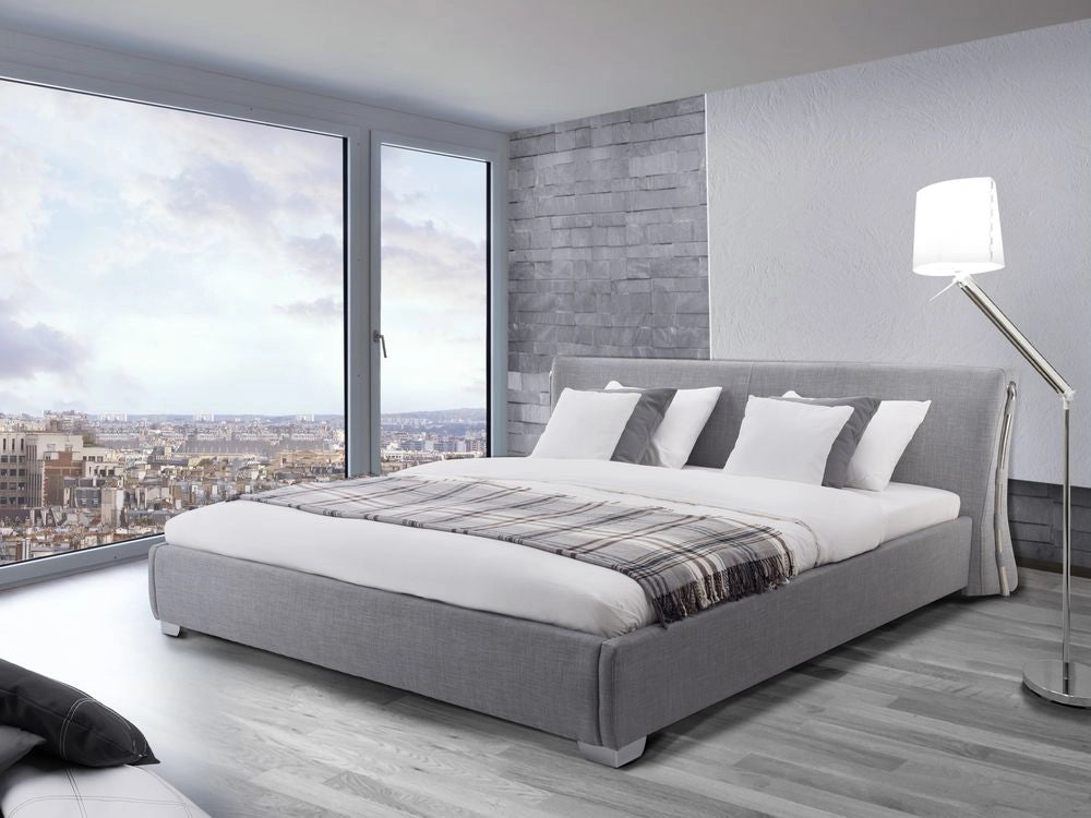 Letto ad acqua grigio poliestere imbottito doppia dimensione 140 x 200 cm moderno design glamour poggiatesta curvo
