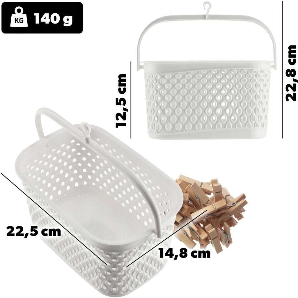 Cestino sospeso KADAX per mollette, rettangolare, bianco