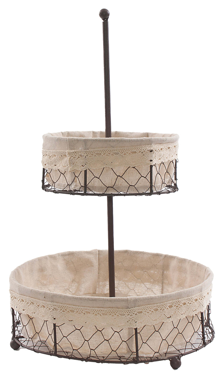 Alzata 2 Piani Ø30xH47 cm in Metallo e Cotone Nero e Ecrù