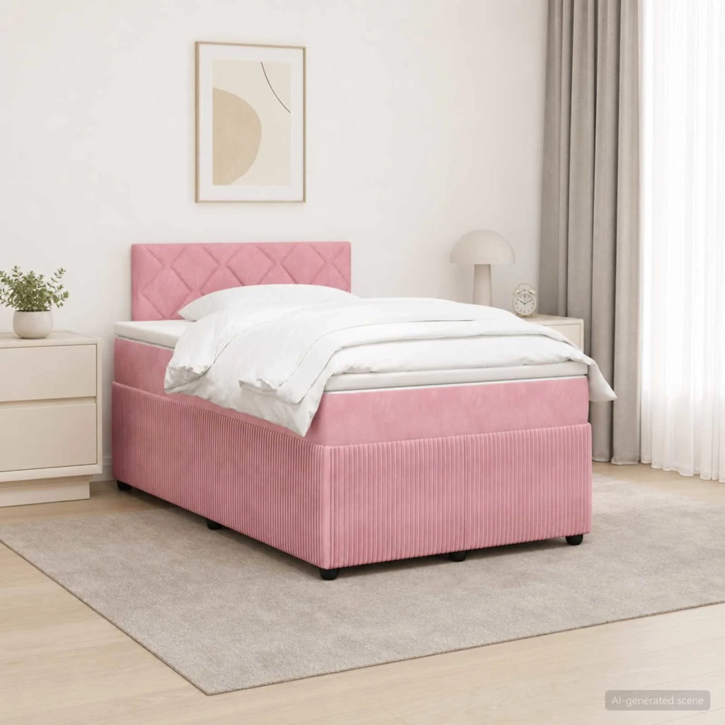 Letto box spring con materasso Rosa 120 x 200 cm Velluto 3453130