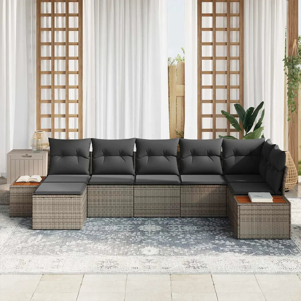 Set Divano da Giardino con cuscino 8 pcs Grigio Polyrattan