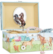 Scatola decorativa musicale con cavallo girante e disegno a sbalzo