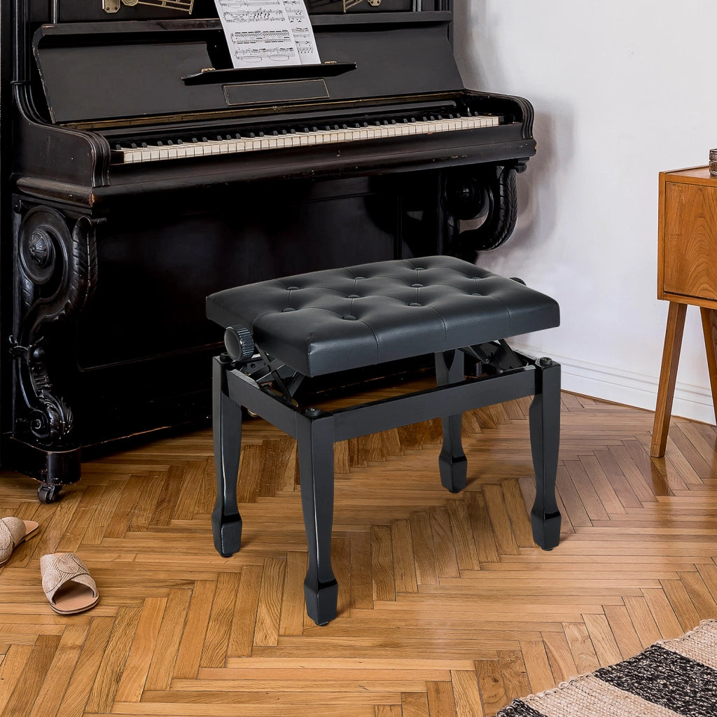 Sgabello da pianoforte regolabile in altezza ¨C zephmum ¨C legno massello imbottito nero