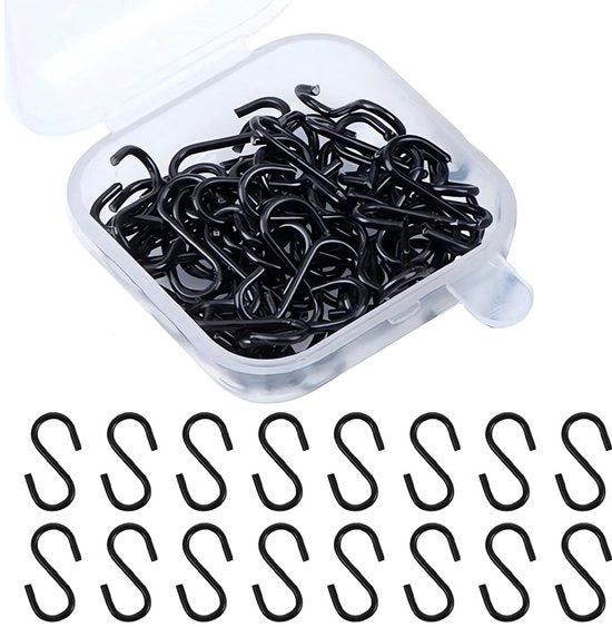 Hanger mini S 100 pezzi - Hanger a forma di S in acciaio inossidabile - Nero - Duraturo - Per cucina/bagno/camera da letto - Ganci