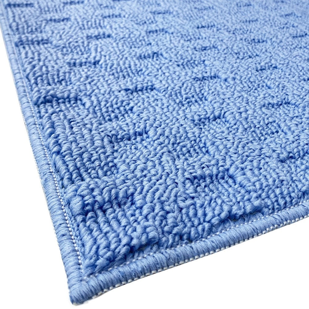 Tappeto Bagno Morbido Assorbente Antiscivolo 3D Intrecciato Lavabile Set 3 Pezzi Azzurro