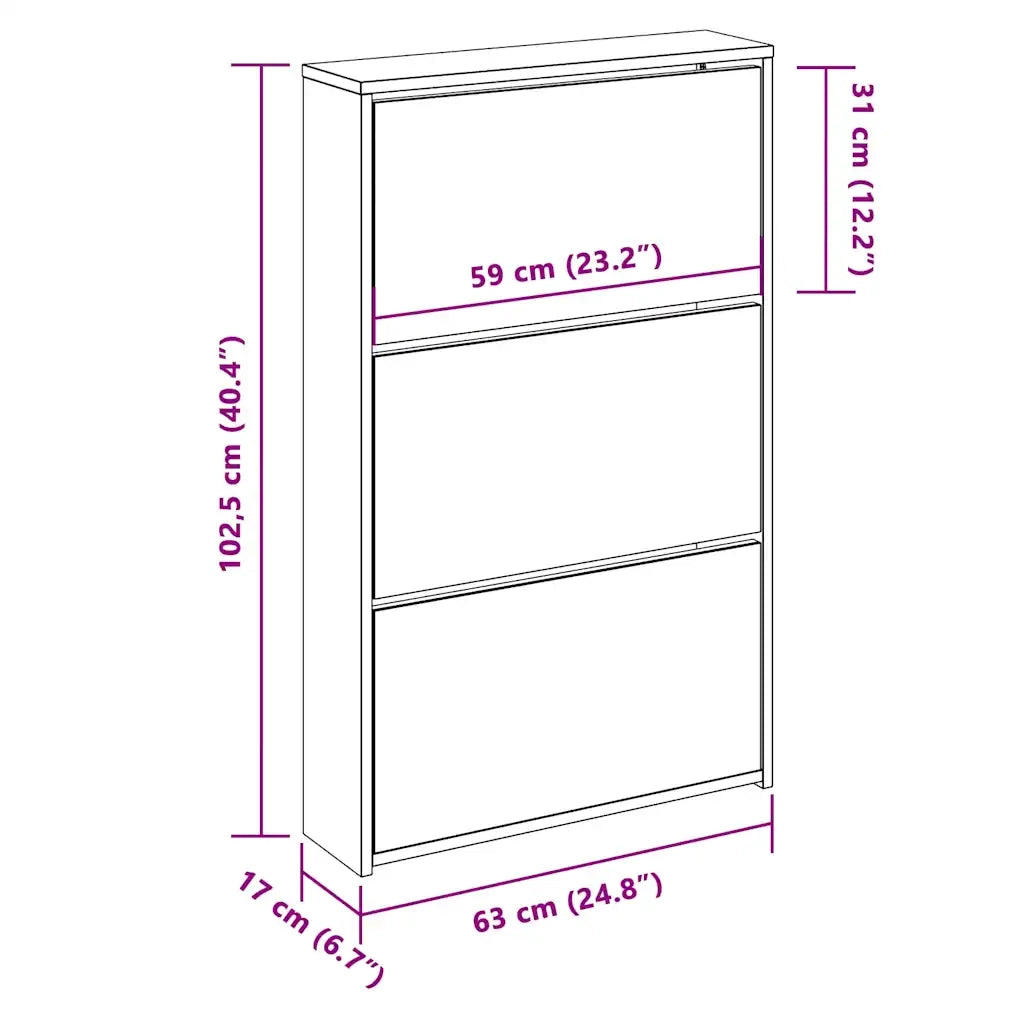 Scarpiera con Specchio a 3 Livelli-Mobile con specchio Grigio sonoma 63x17x102,5 cm