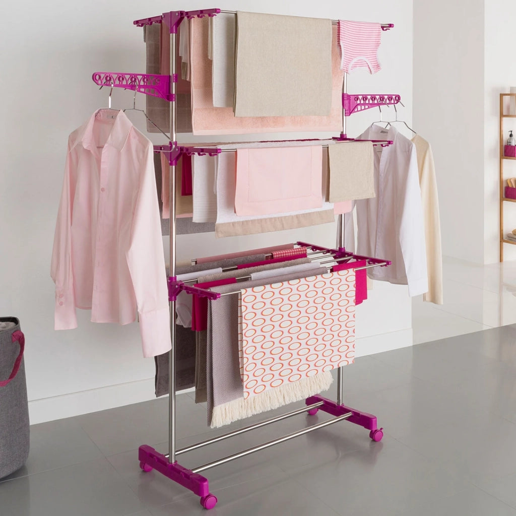 IDMarket - MAXIMA Asciugabiancheria verticale pieghevole a 3 livelli capacità 20M rosa