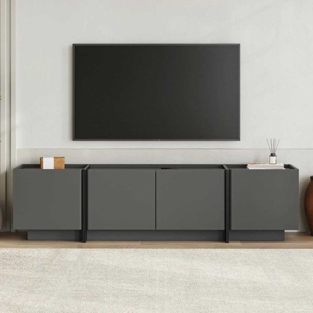 Porta TV in legno "Lowen" - 180 x 35 x 46 cm - Antracite / Nero
