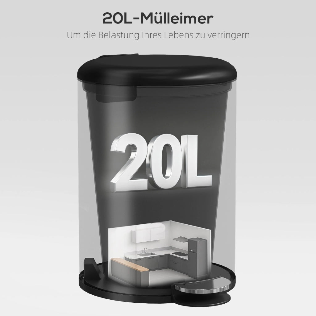 Cestino 20 litri ¨C zephmum ¨C nero metallo con pedale e coperchio a chiusura morbida