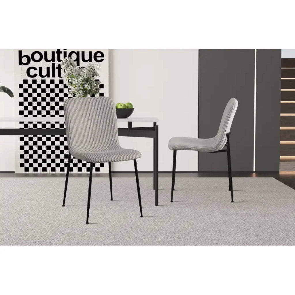 Sedia da pranzo CORDUROY – Velluto a coste grigio chiaro – Gambe in metallo nero – Stile design