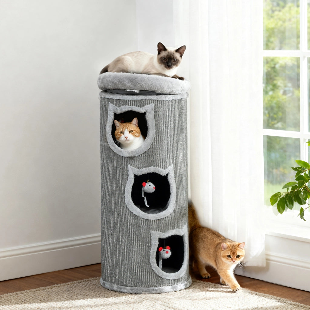 Torre per gatti a 4 livelli con letto lavabile ¨C zephmum ¨C grigio 96 cm