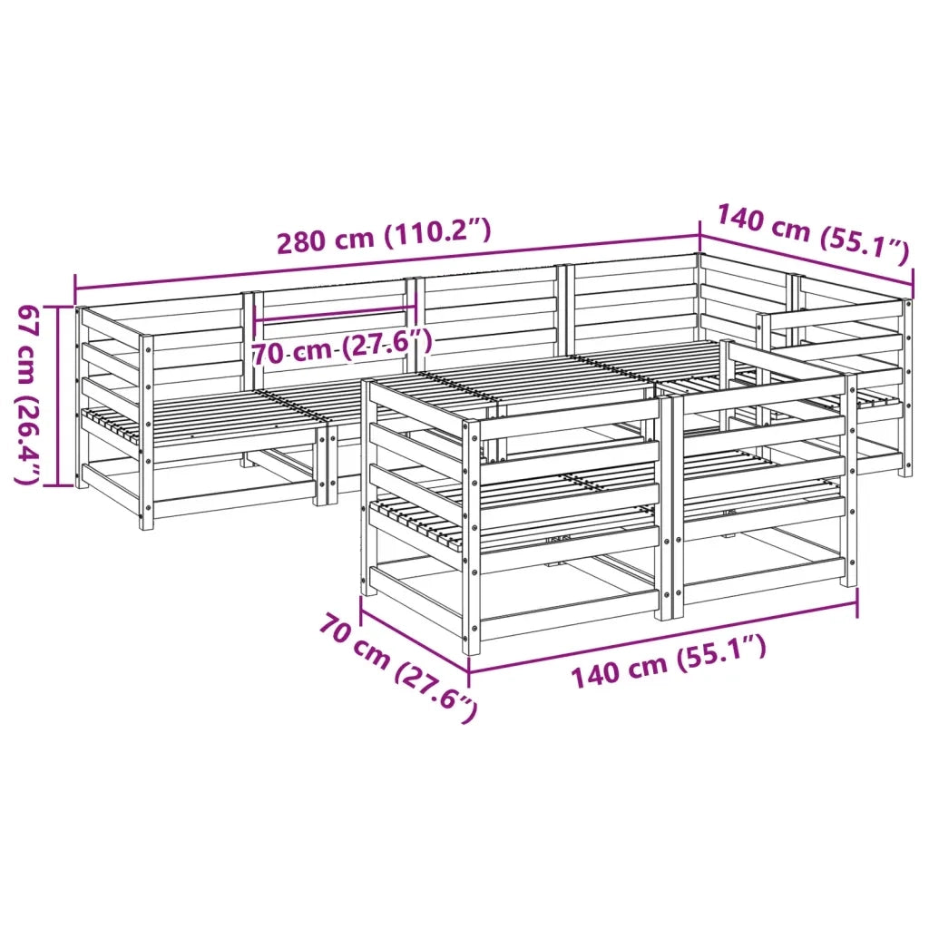 vidaXL Set Divani da Giardino 7 pz in Legno Impregnato di Pino