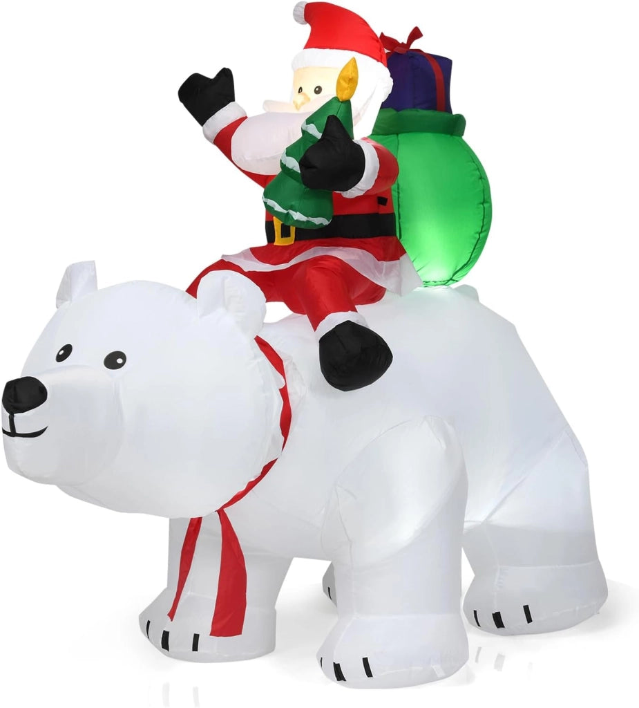 Decorazioni Natalizie, Babbo Natale Gonfiabile su Orso Polare con Testa Sbalzante, 200 X 87,5 X 175 CM, Luce LED Incorporata, Addobbi Natalizi per Esterno Interno per Giardino, Cortile, Prato