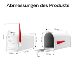 Cassetta postale americana in acciaio zincato bianco con materiale di montaggio