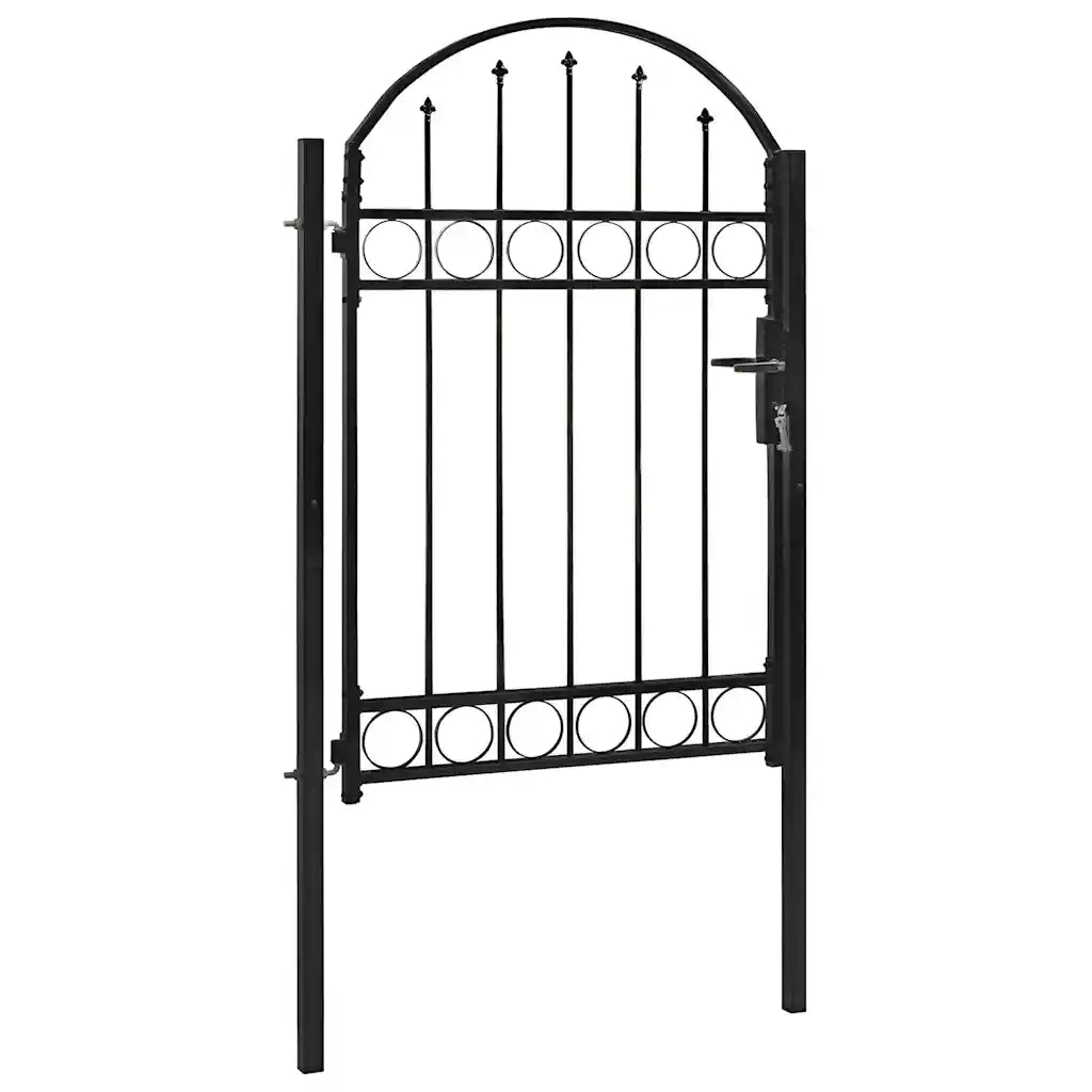 Cancello per recinzione Assen con parte superiore ad arco in acciaio 102x150 cm Nero 143086
