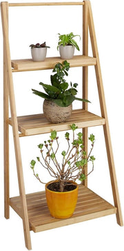 Patenrek a tre livelli per piante in bambù, 3 piani, pieghevole, in legno naturale, dimensioni: ca. 99 x 45 x 32 cm
