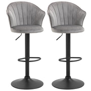 Set 2 Sedie da Bar Girevoli con Schienale ¨C Minimal ¨C Grigio, Velluto, 54x56x91-111 cm