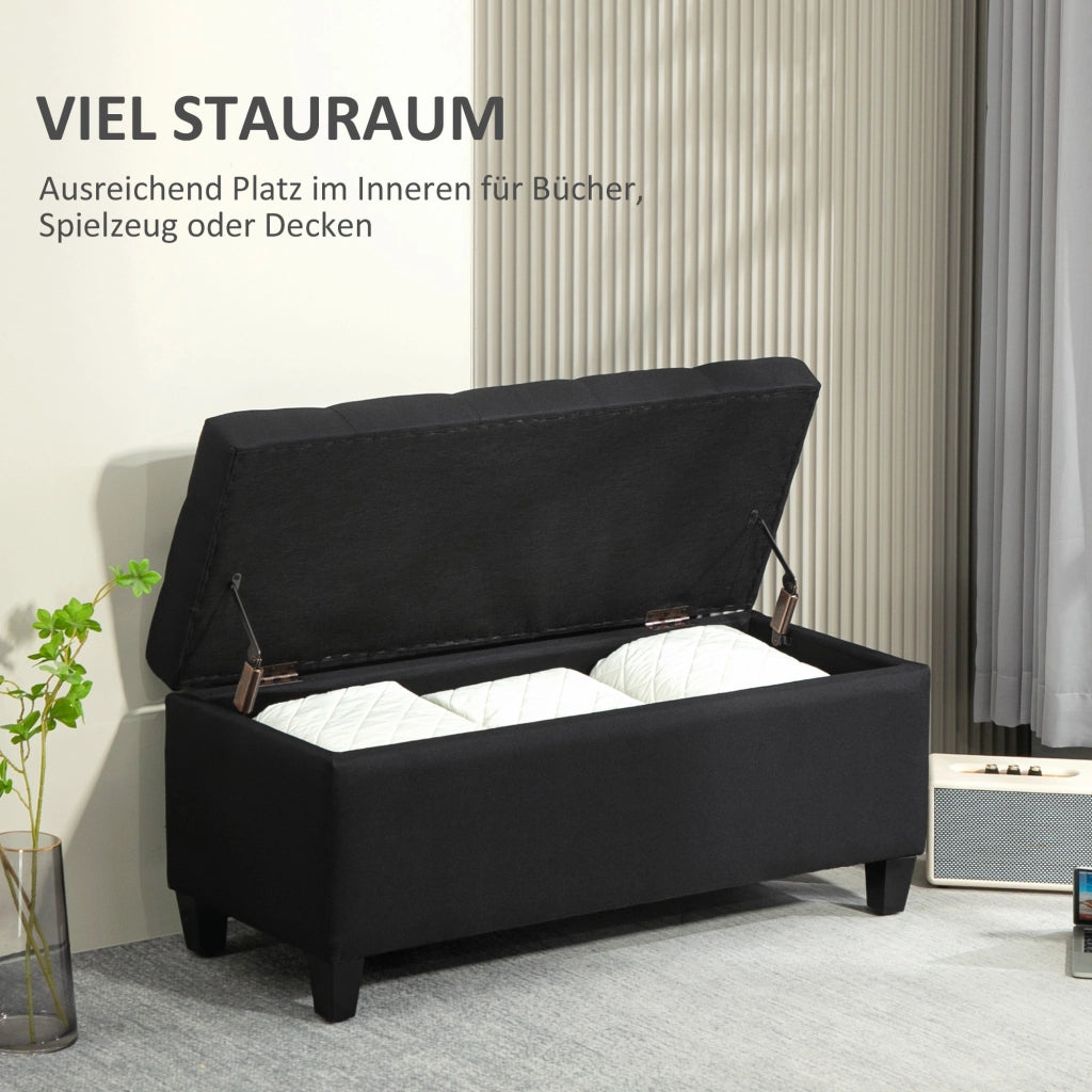 Panca imbottita con contenitore, seduta apribile, nero, 100 x 40 x 44 cm