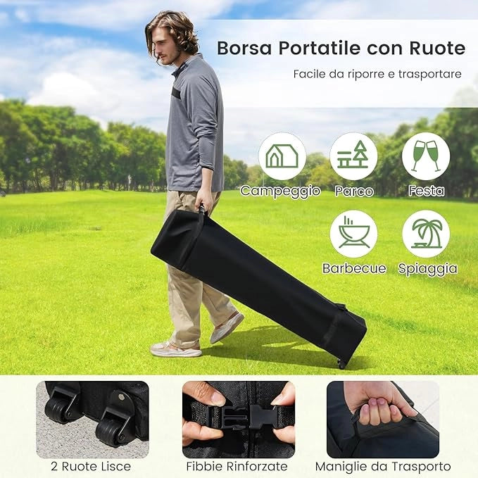 Gazebo Pop-up da Esterno 3 x 3 m, Gazebo Pieghevole con Borsa con Ruote, 8 Picchetti, 4 Ancore, 4 Corde Antivento, 4 Sacchi di Sabbia, Tendone Impermeabile per Eventi Commerciali (Bianco)