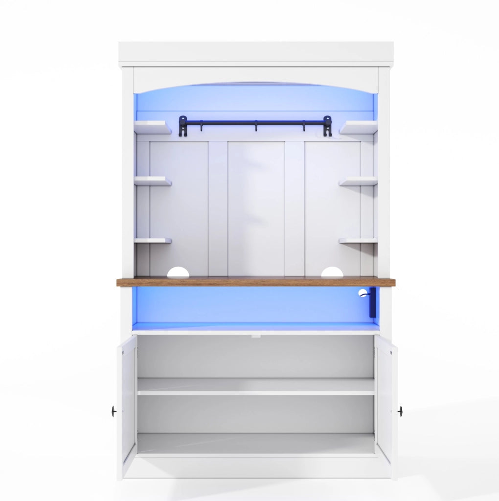 Credenza ad arco 106x43x183 cm con illuminazione LED RGB e presa integrata in MDF bianco