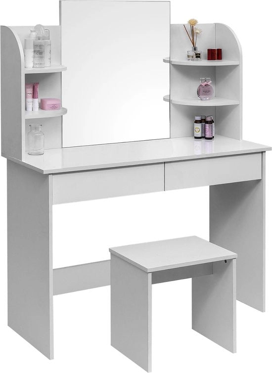 Tavolo per trucco per bambini e adulti - Inclusivo specchio e sgabello - Bianco - Tavolo di trucco per ragazze