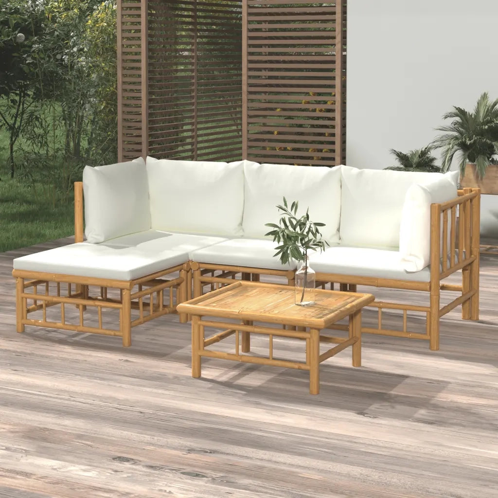 Set Salotto da Giardino 5pz con Cuscini Bianco Crema in BambÃ¹cod mxl 124215