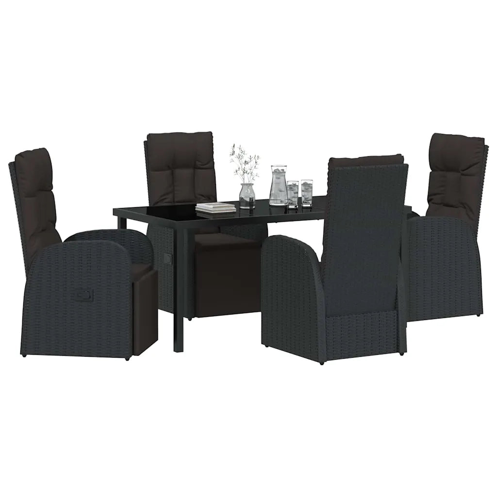 Set da Pranzo per Giardino con cuscino 5 pcs Nero polyrattan 3379516