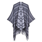 Sciarpa/mantella da donna con nappe, in cashmere spesso, reversibile, alla moda