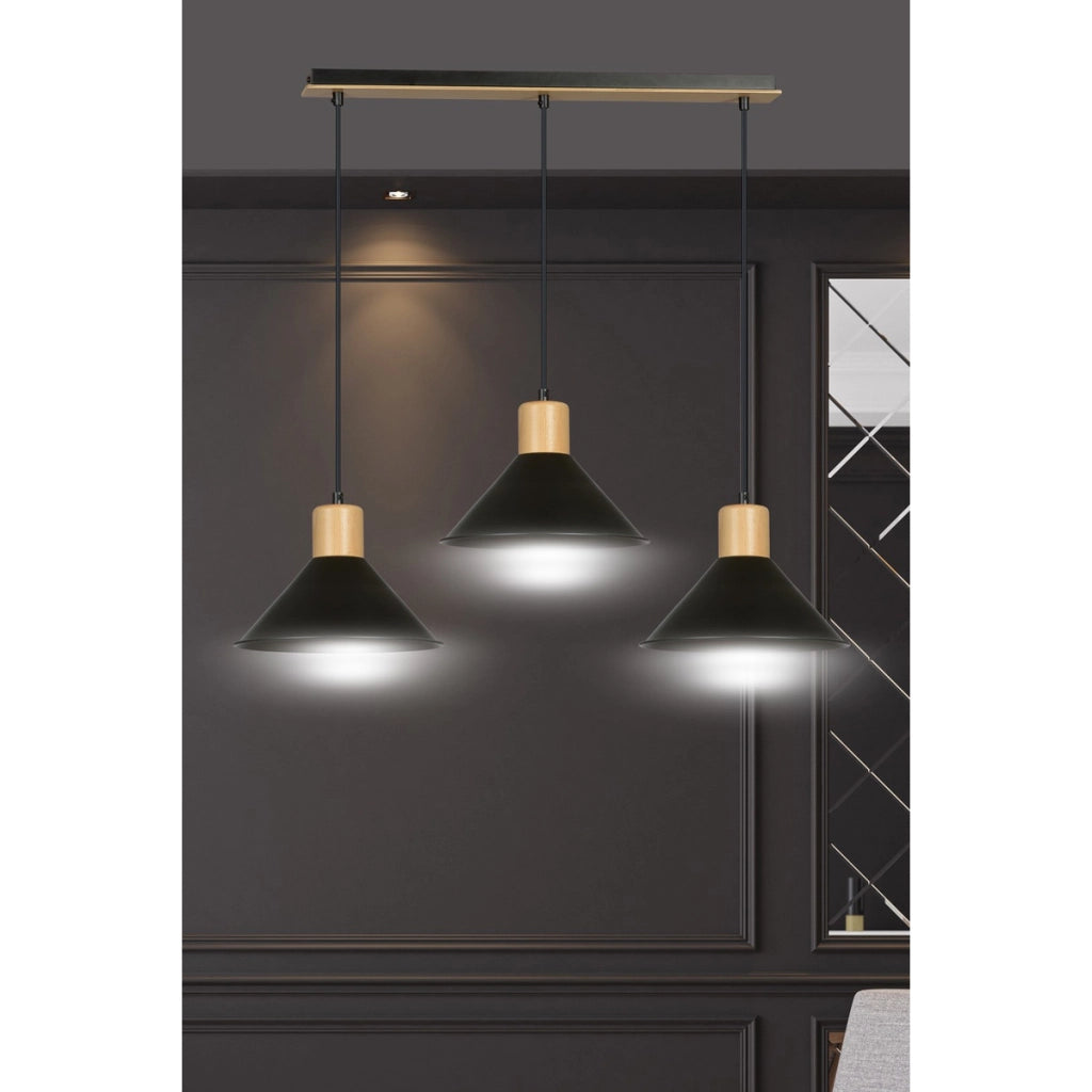 Lampada a sospensione ROWEN in acciaio nero e legno