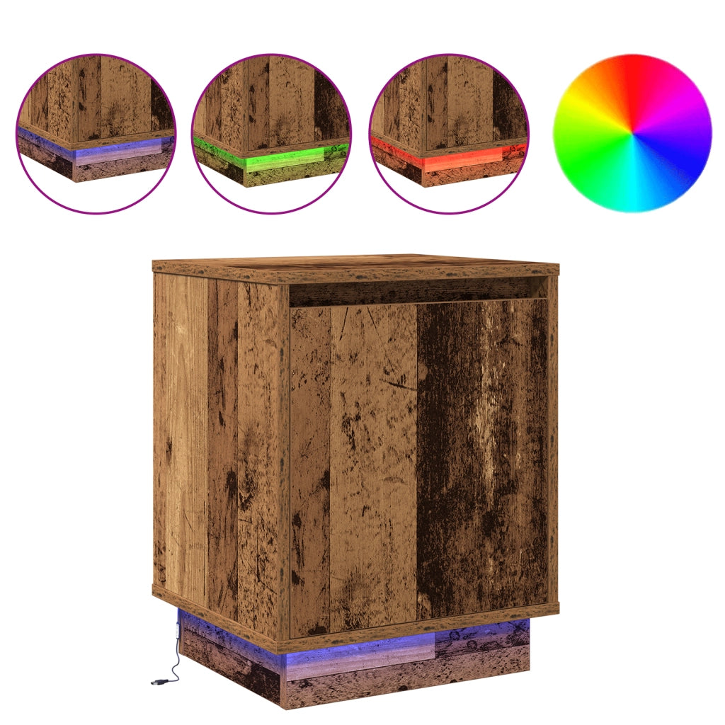 Comodini con Luci LED 2 pz Legno Vecchio 39x34,5x50 cm