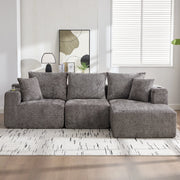 Divano angolare modulare in chenille con portabicchieri e tasche laterali grigio scuro 261 × 165 × 80 cm