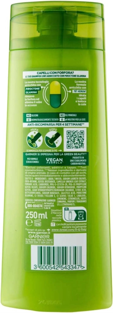 GARNIER FRUCTIS 2IN1 SHAMPOO 250 ML ANTI FORFORA PER 4 SETTIMANE 2IN1 LENITIVO CAPELLI NORMALI TE' VERDE